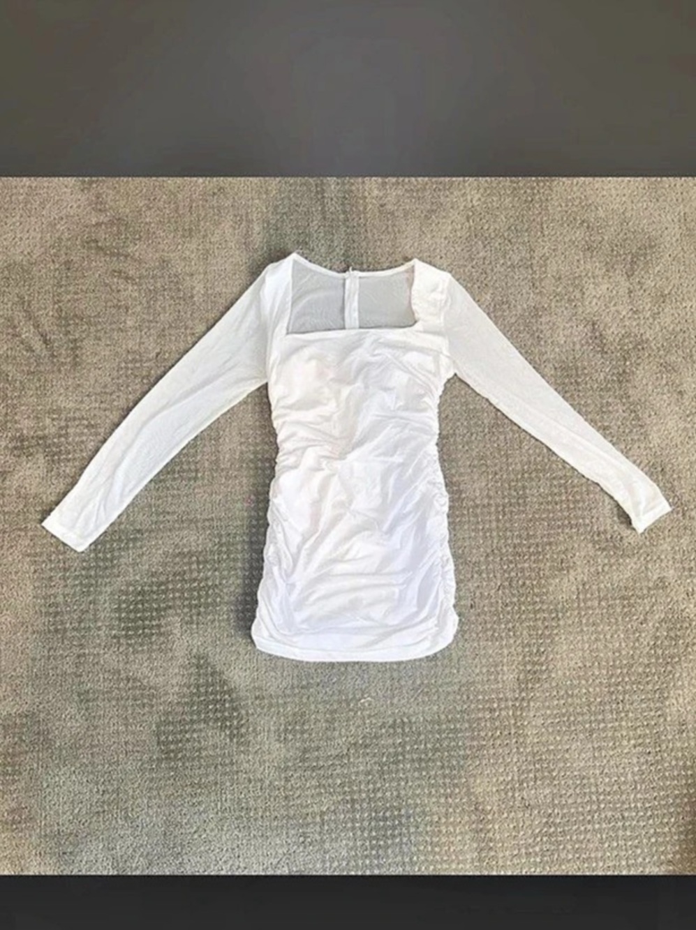 Ruched Long Sleeve Mini Dress in White